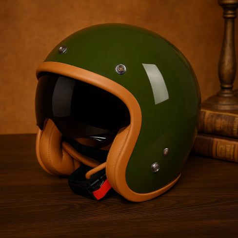 Casque moto rétro vert 