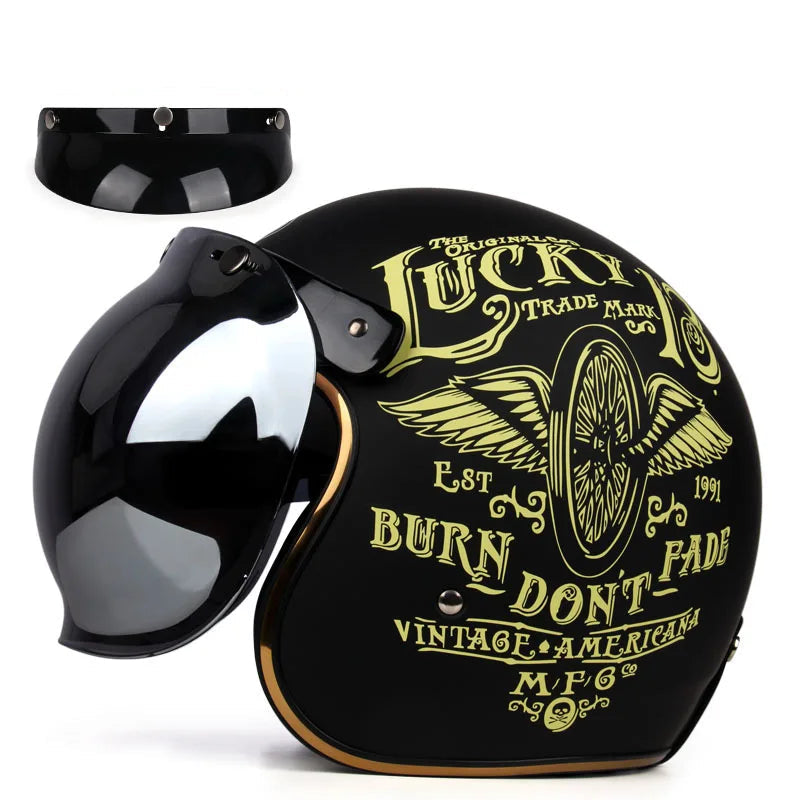 Casque moto vintage USA full black lucky