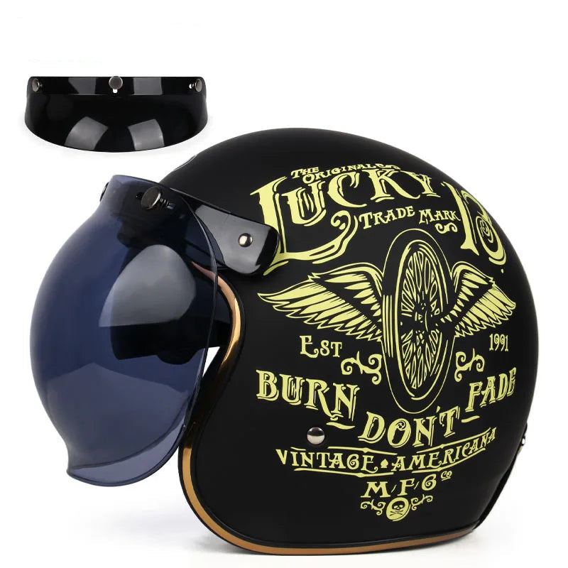 Casque moto vintage USA lucky visière bleu