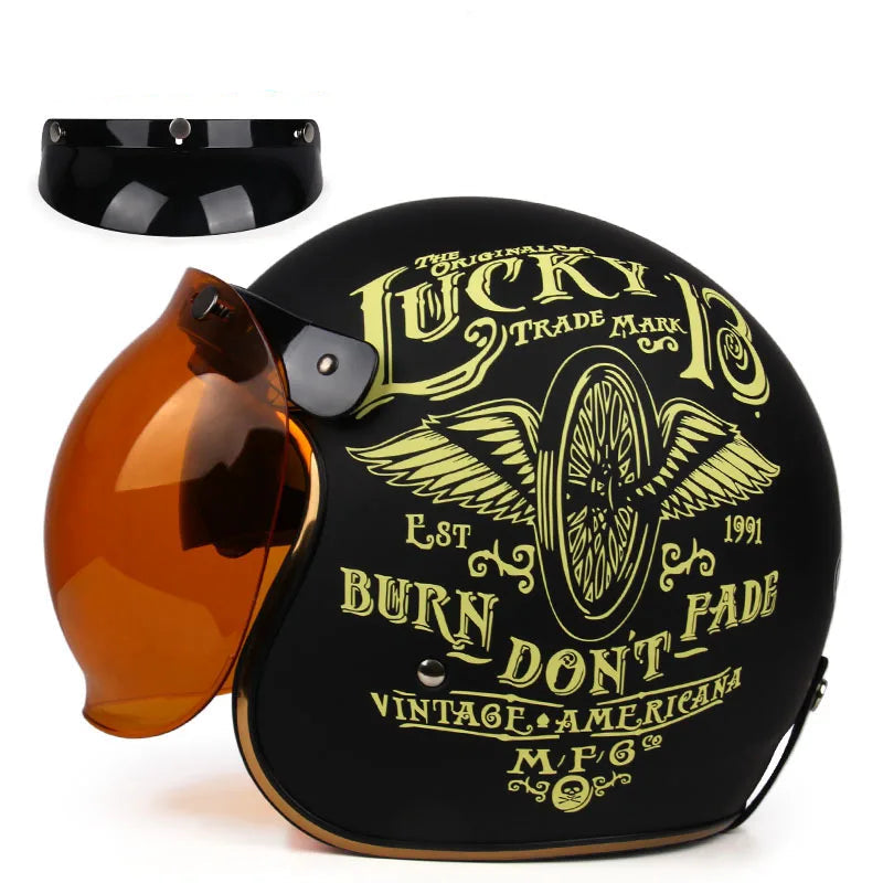Casque moto vintage USA lucky visière orange
