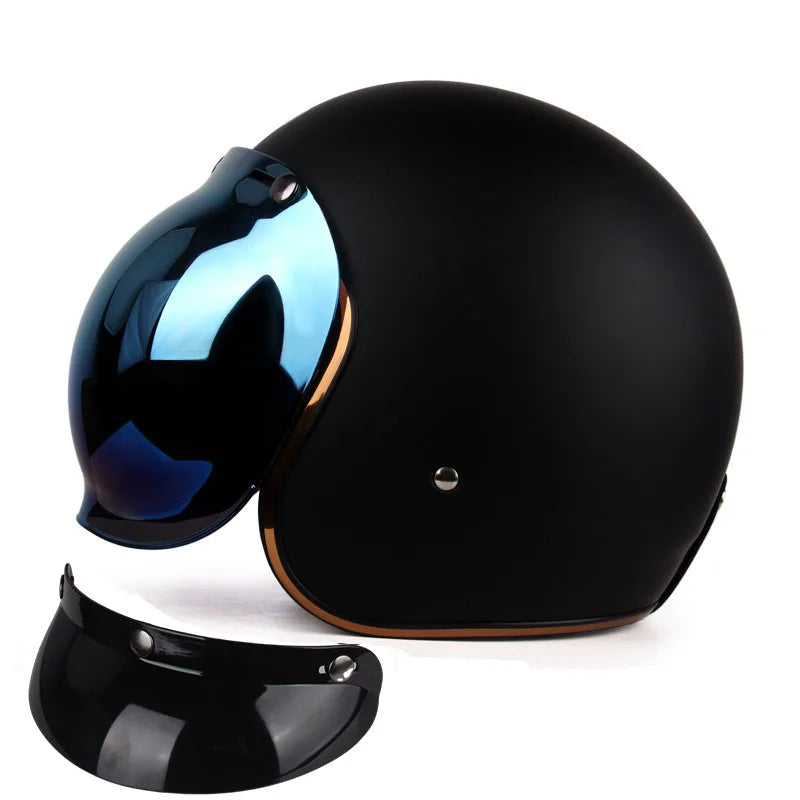 Casque moto vintage USA noir mat bulle brillant
