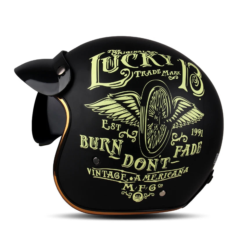 Casque moto vintage USA noir mat lucky