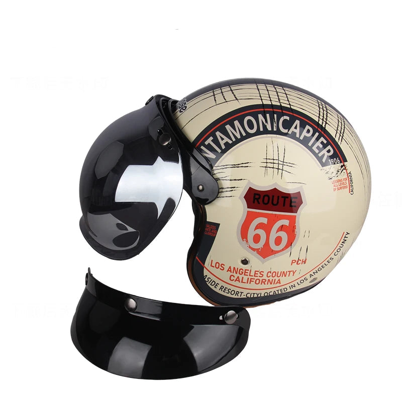 Casque moto vintage USA route 66 fond blanc