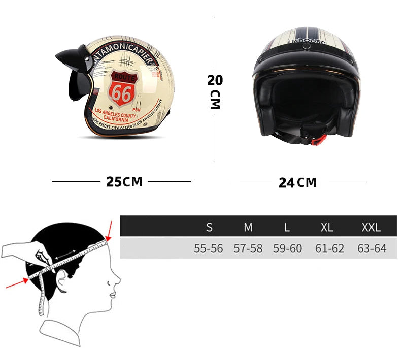Casque moto vintage USA tailles