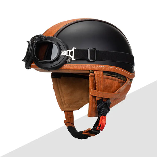 Casque moto vintage army avec lunette