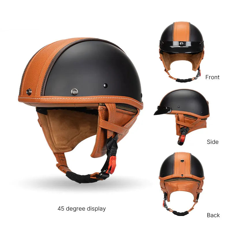 Casque moto vintage army avec lunette 360 degres