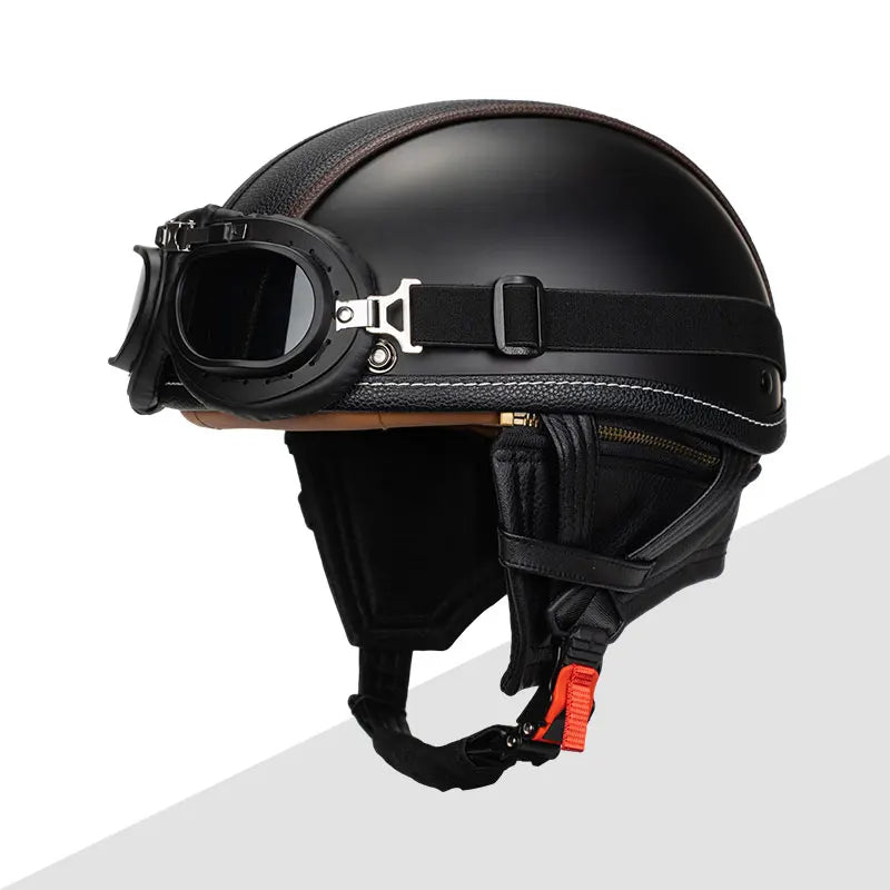 Casque moto vintage army avec lunette 360 noir mat 