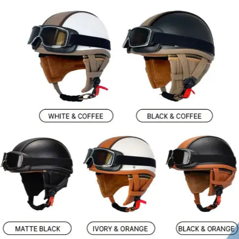 Casque moto vintage army avec lunette fond blanc