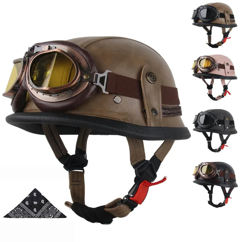 Casque moto vintage army avec lunettes modèles
