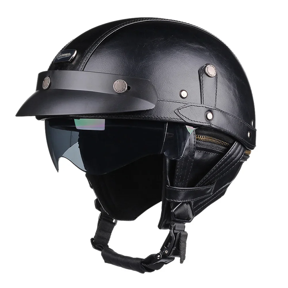 Casque moto vintage avec lunettes noir