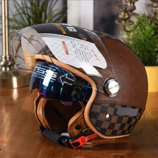 Casque moto vintage en cuir