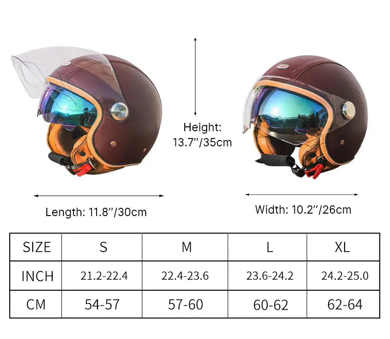 Casque moto vintage en cuir dimension
