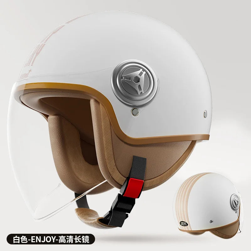 Casque moto vintage fantaisie blanc bande 