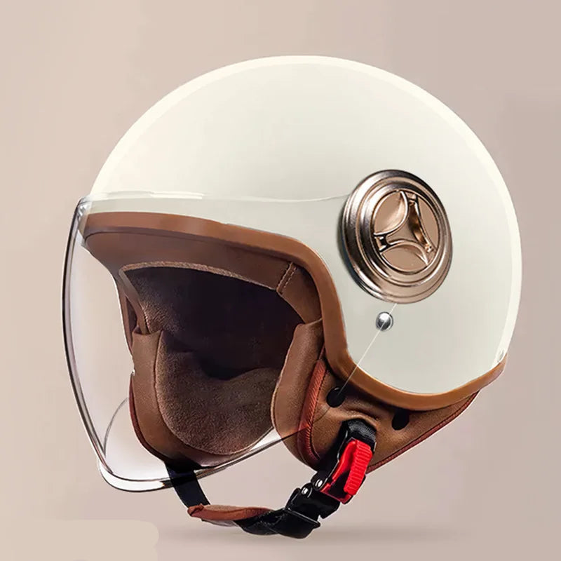 Casque moto vintage fantaisie blanc cassé