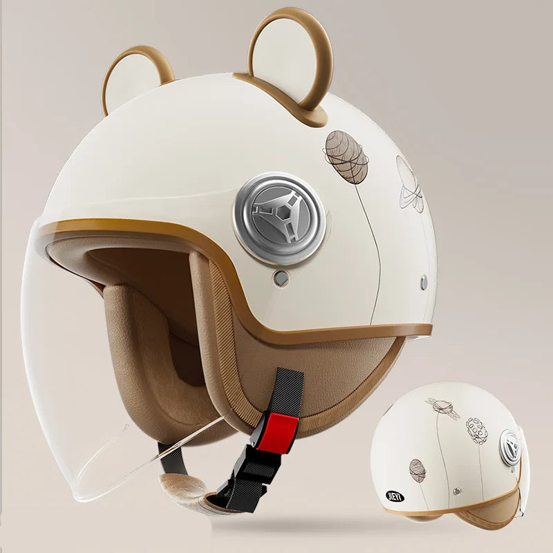 Casque moto vintage fantaisie blanc oreille