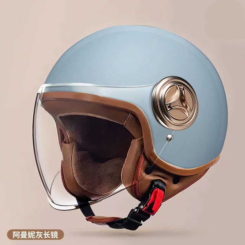 Casque moto vintage fantaisie bleu