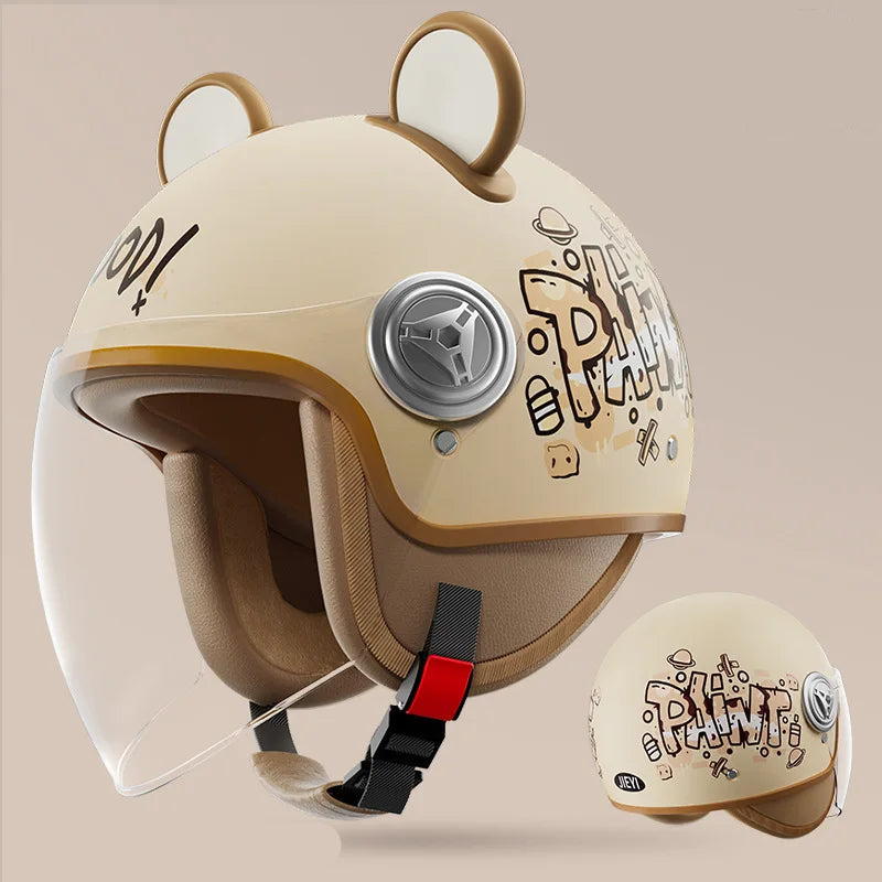 Casque moto vintage fantaisie crème oreilles