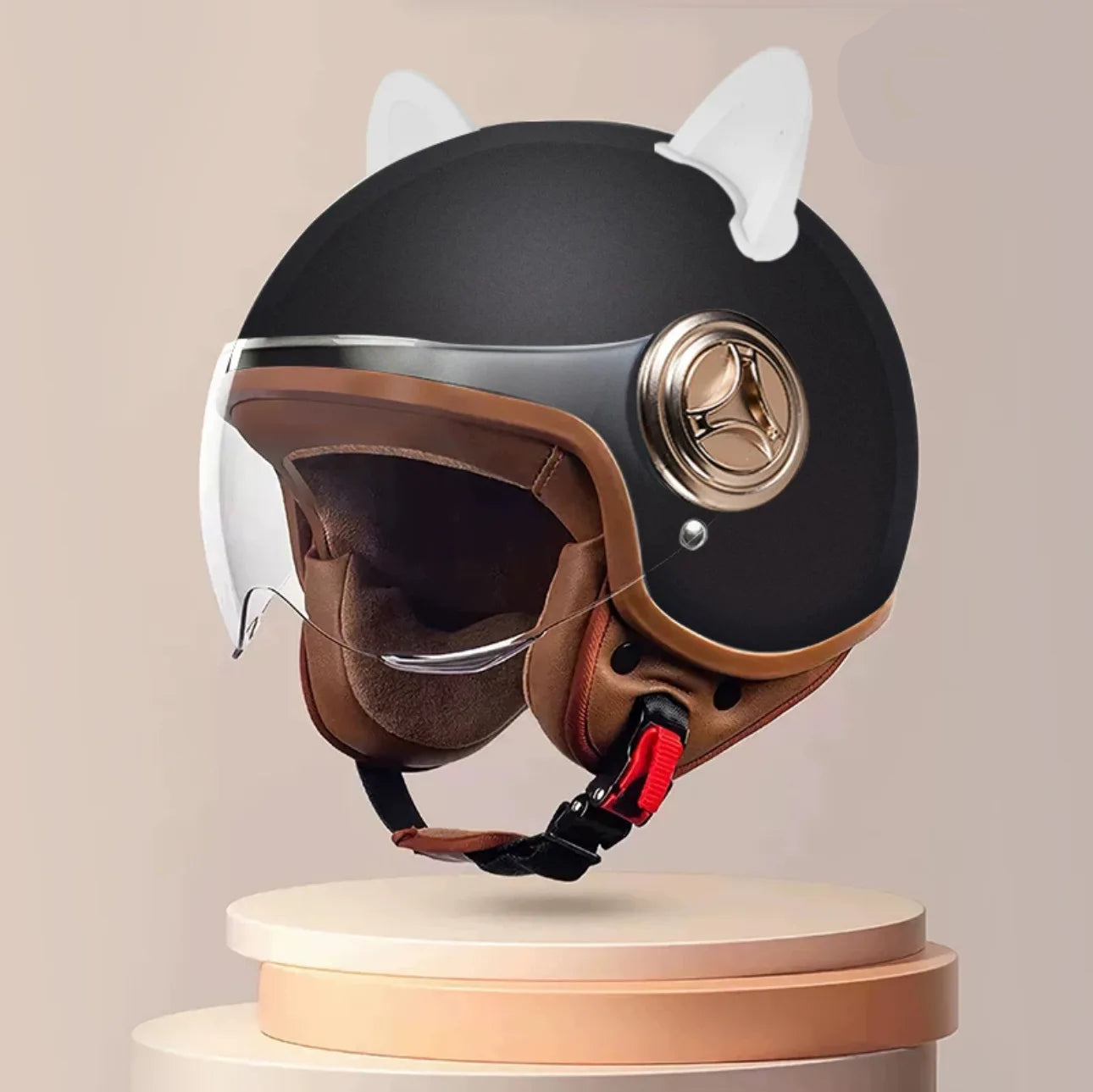 Casque moto vintage fantaisie avec oreilles noir 