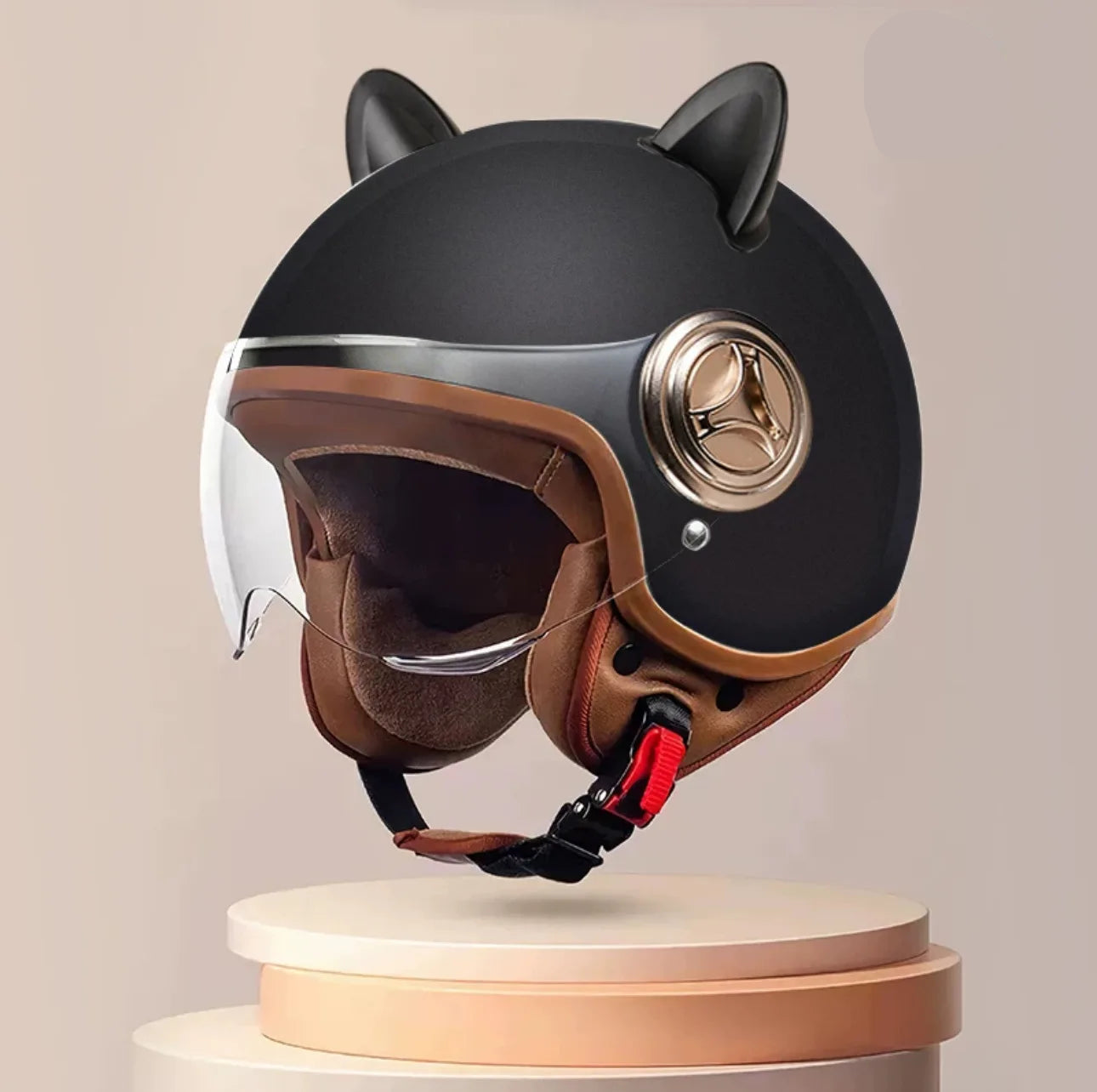 Casque moto vintage fantaisie noir avec oreilles noir 