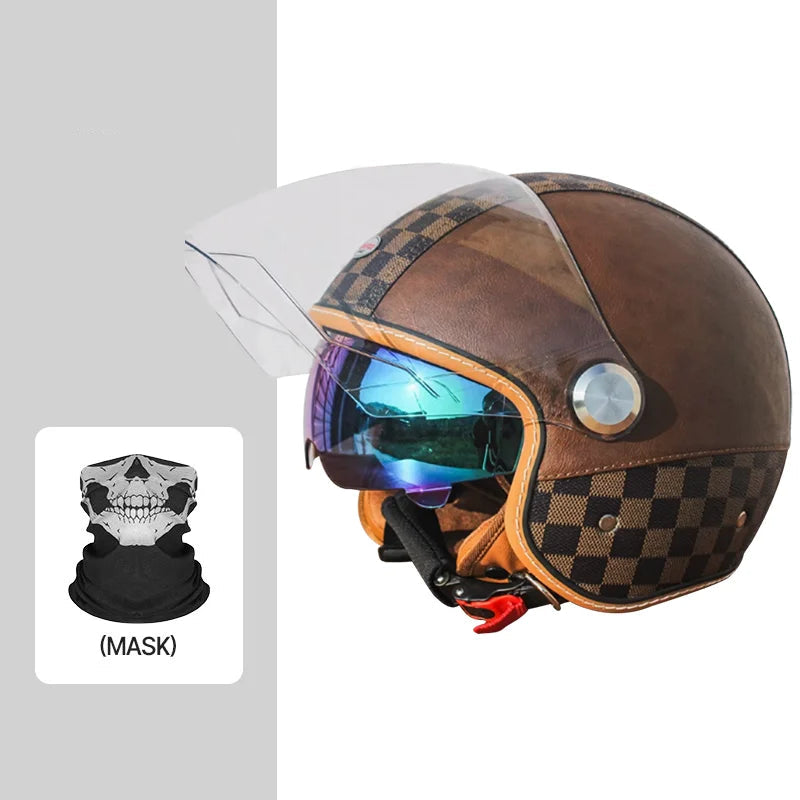 Casque vintage en cuir marron