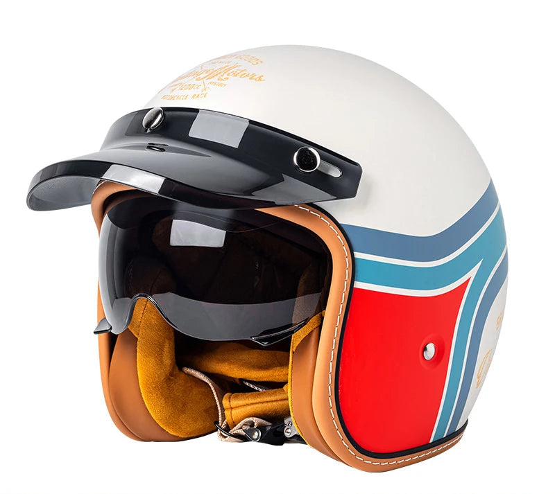 Casque vintage moto blanc bleu
