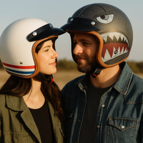 Casque vintage moto couple