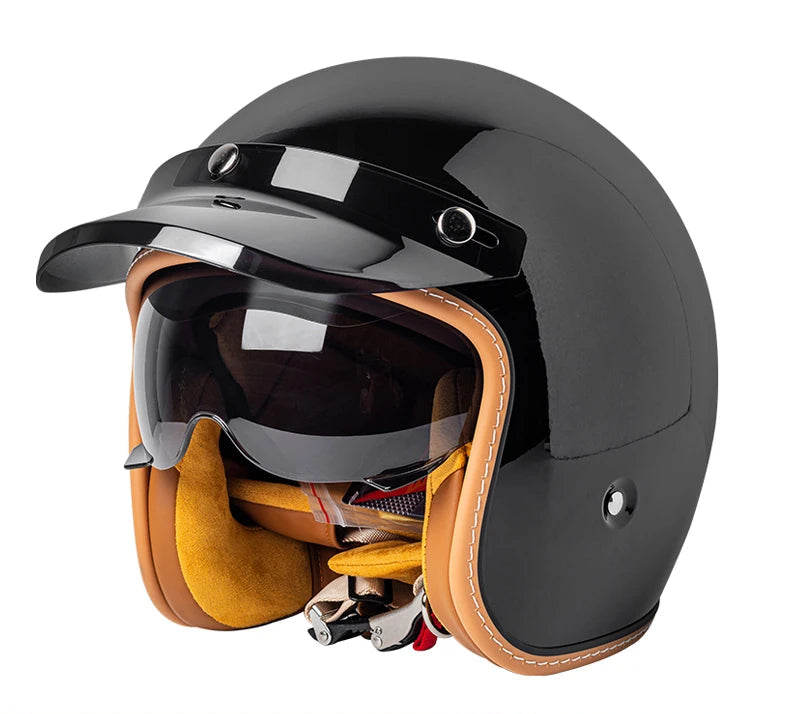 Casque vintage moto noir brillant