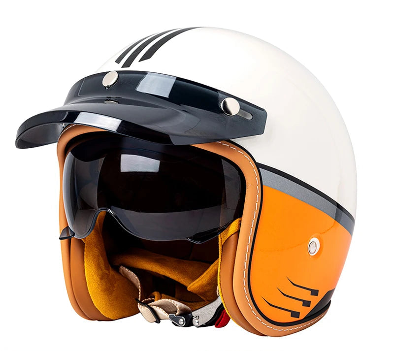 Casque vintage moto orange