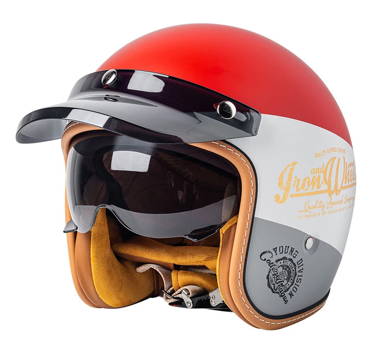 Casque vintage moto rouge blanc