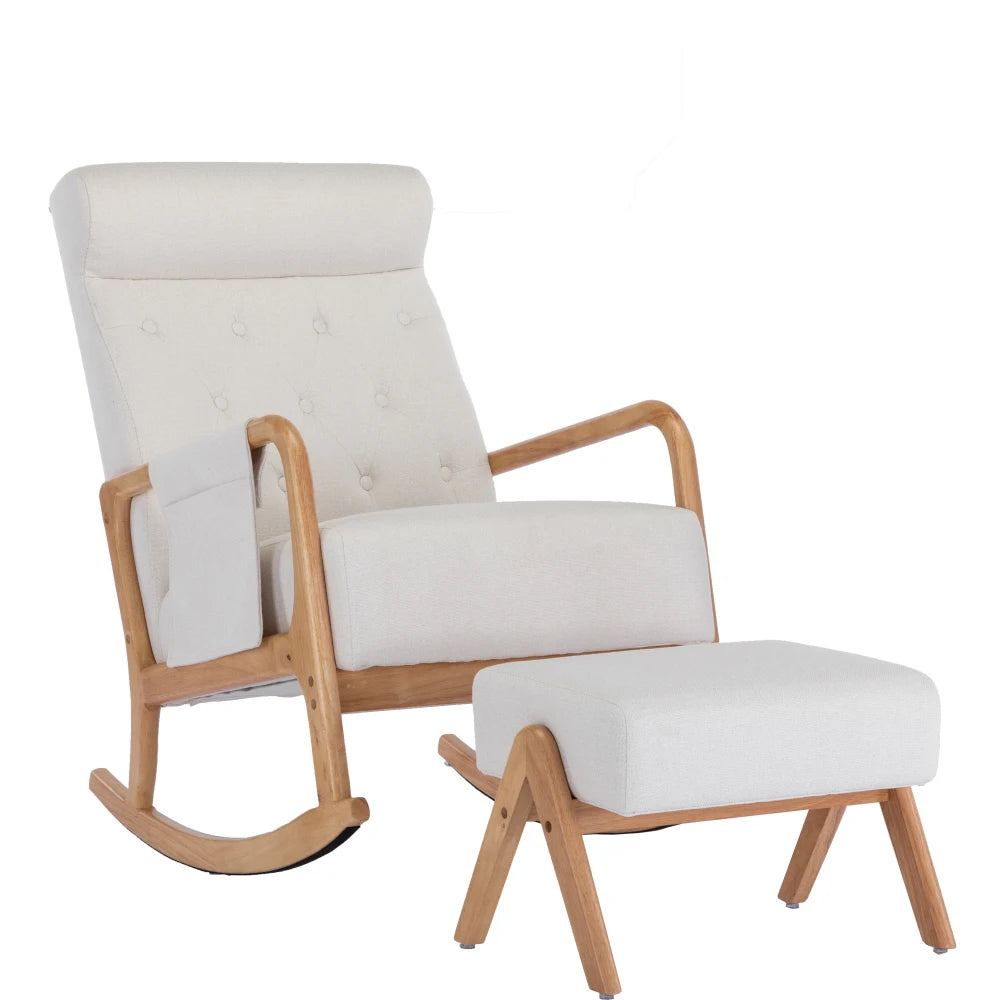 Chaise à bascule et pouf vintage blanc
