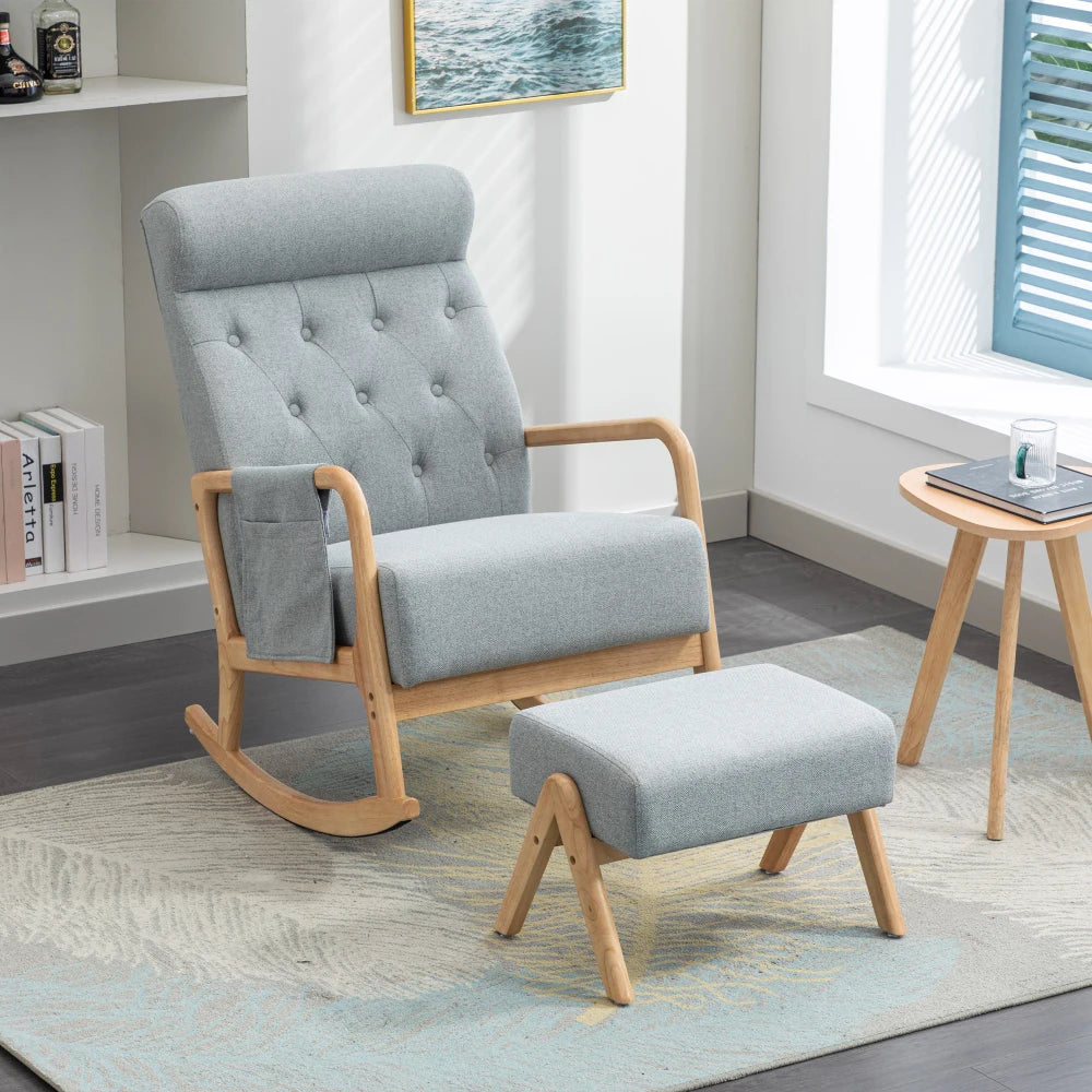 Chaise à bascule et pouf vintage gris