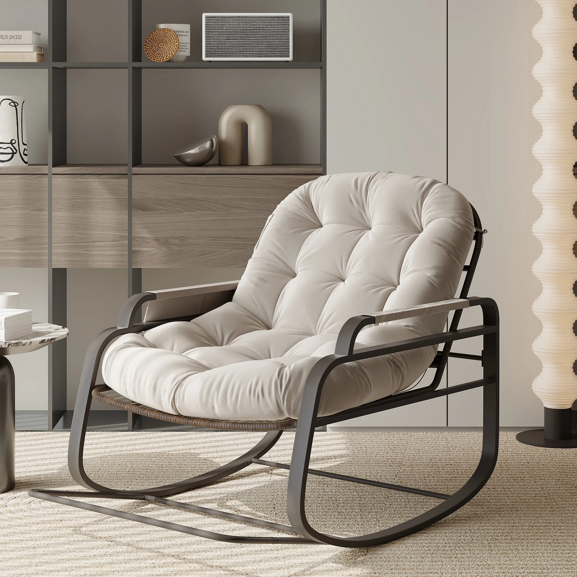 Chaise à bascule vintage jardin et salon beige
