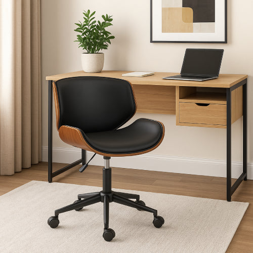 Chaise de bureau vintage PU à roulettes tapis 