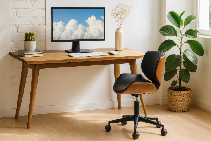 Chaise de bureau vintage PU à roulettes vase 