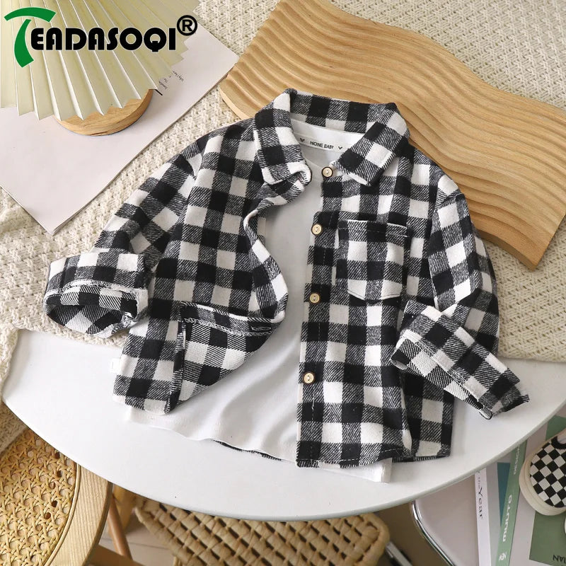 Chemise à carreaux vintage garçon noir blanc