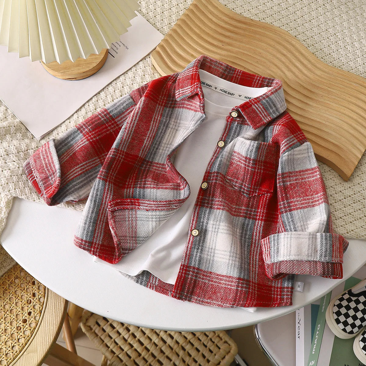 Chemise à carreaux vintage garçon rouge