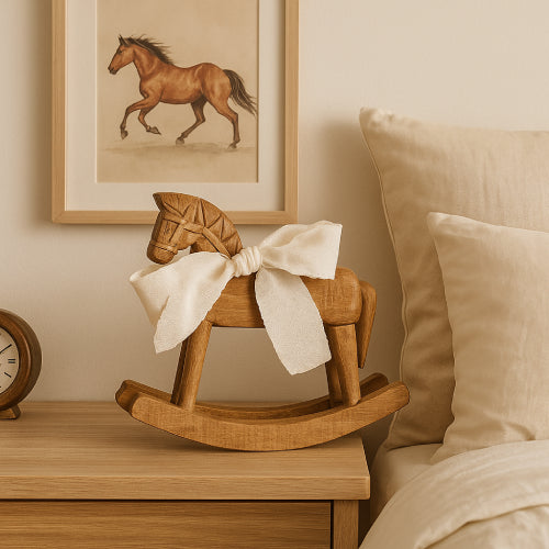 Cheval à bascule vintage fait main lit 