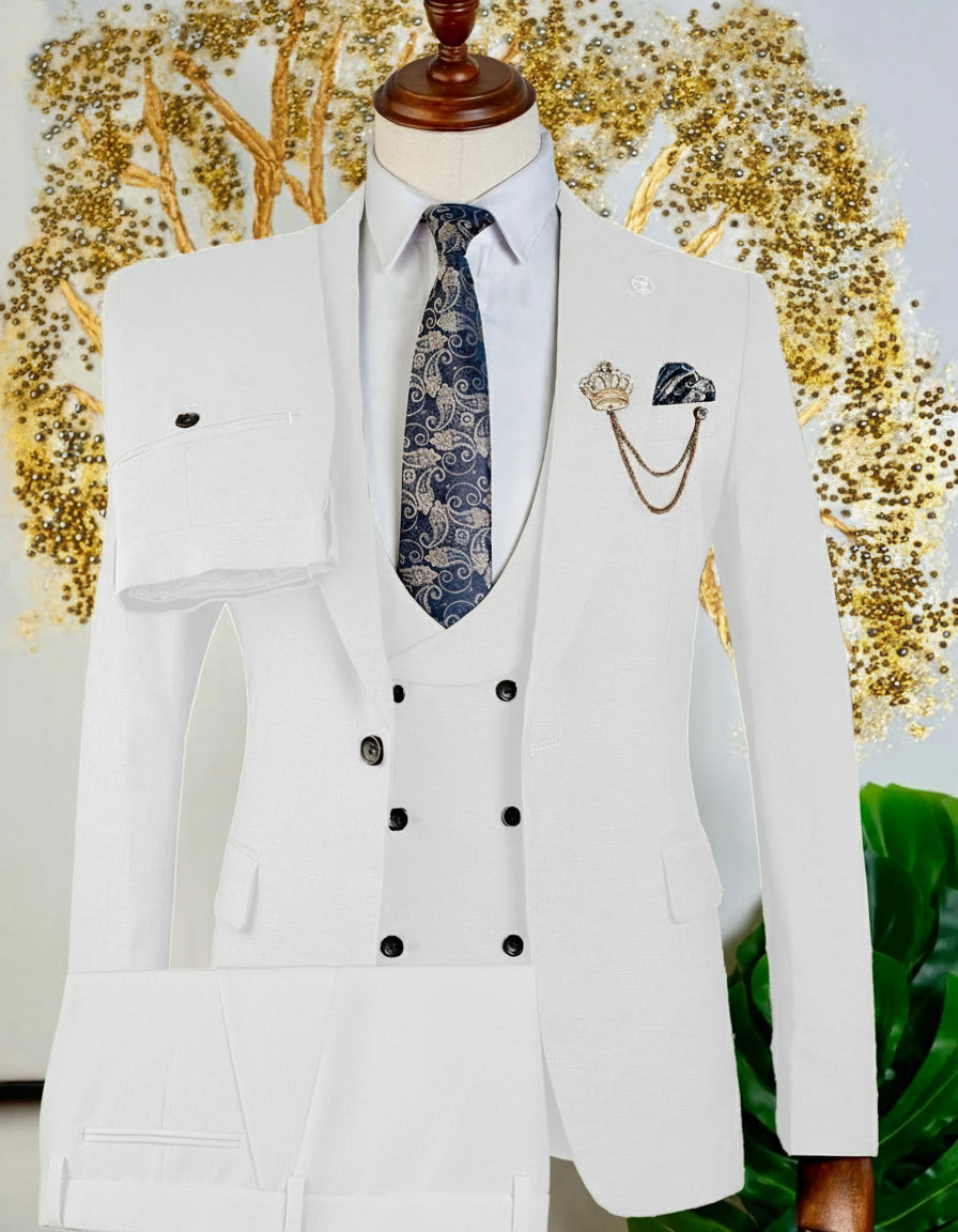 Costume 3 pièces marron vintage blanc 