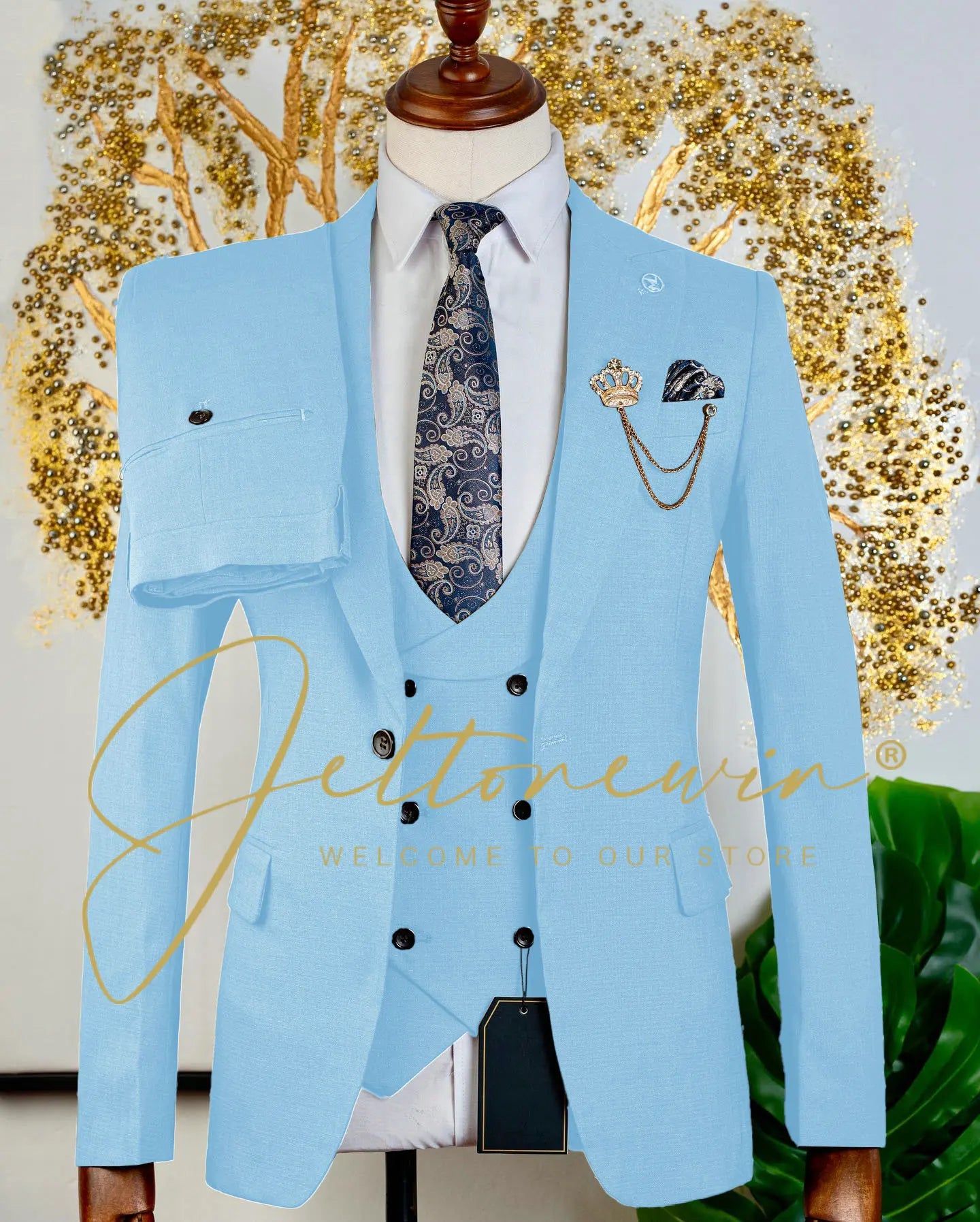 Costume 3 pièces marron vintage  bleu clair 