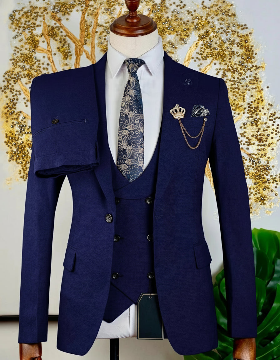 Costume 3 pièces marron vintage bleu marine 