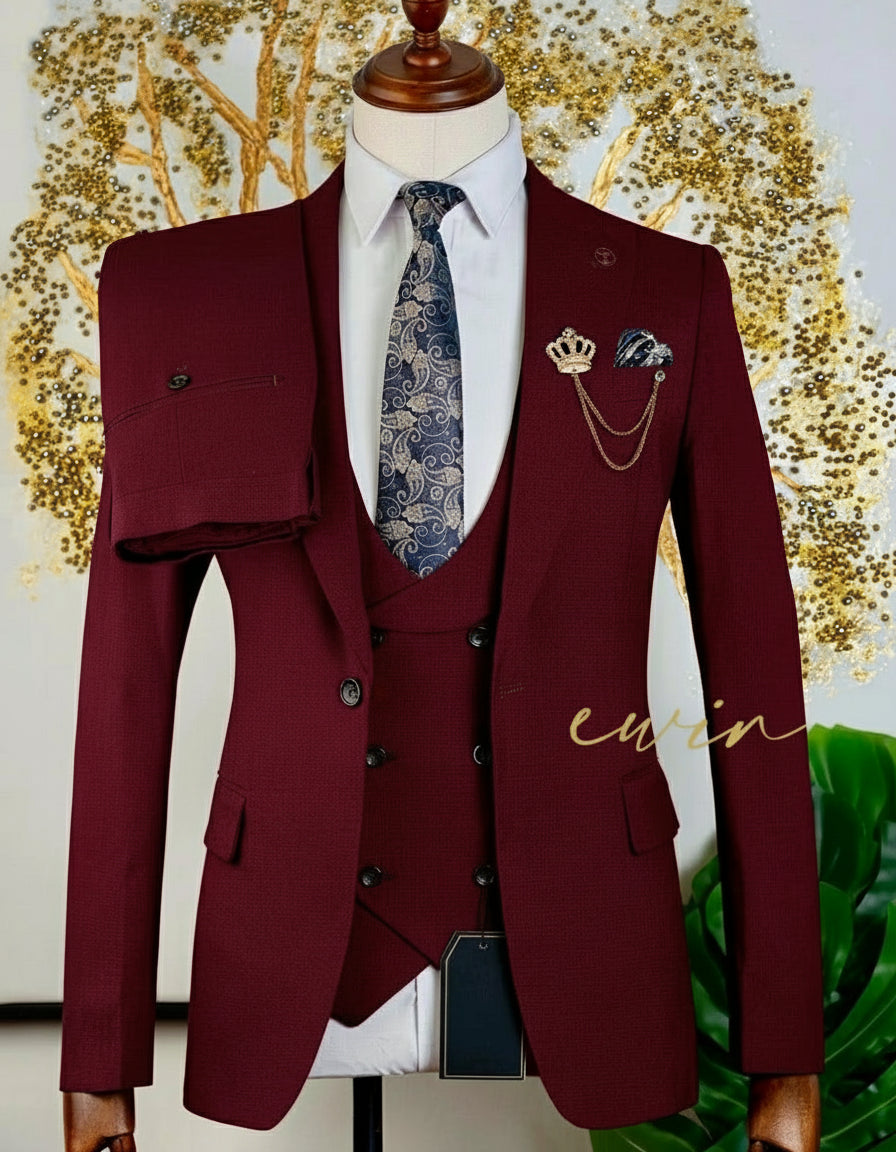 Costume 3 pièces marron vintage bordeaux 