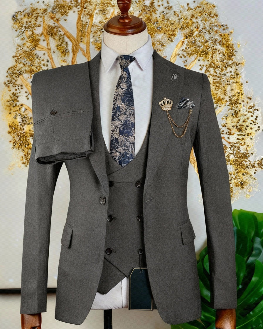 Costume 3 pièces marron vintage gris 