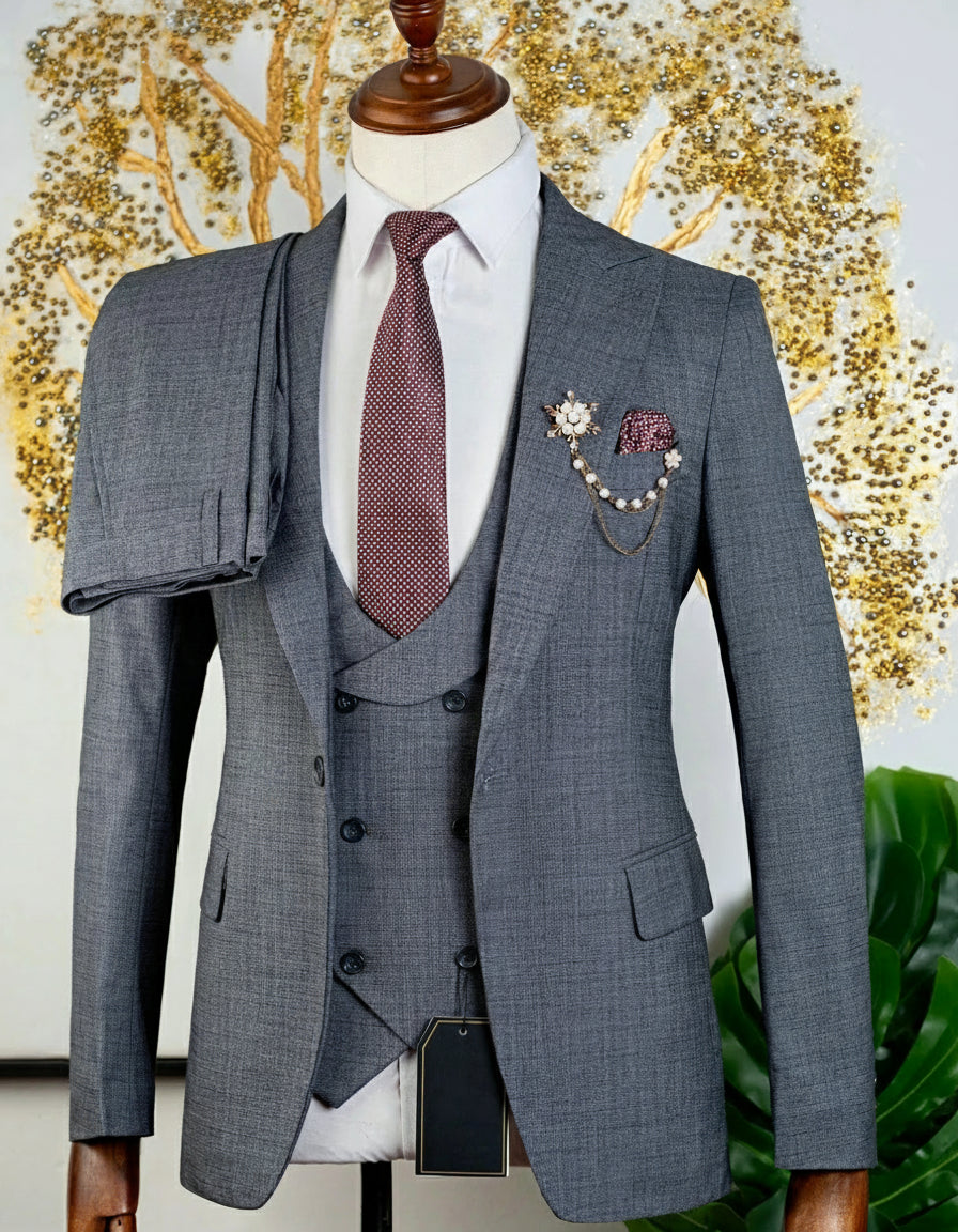 Costume 3 pièces marron vintage  gris rouge 