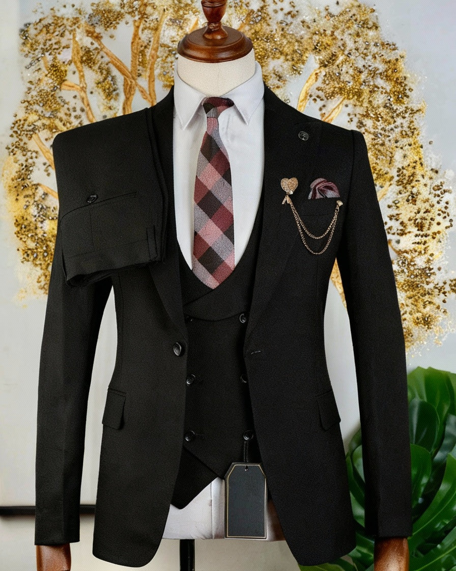 Costume 3 pièces marron vintage noir 