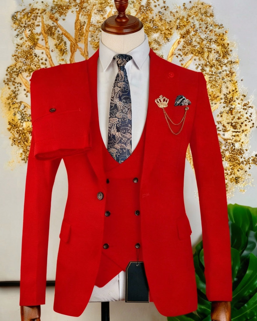 Costume 3 pièces marron vintage  rouge 