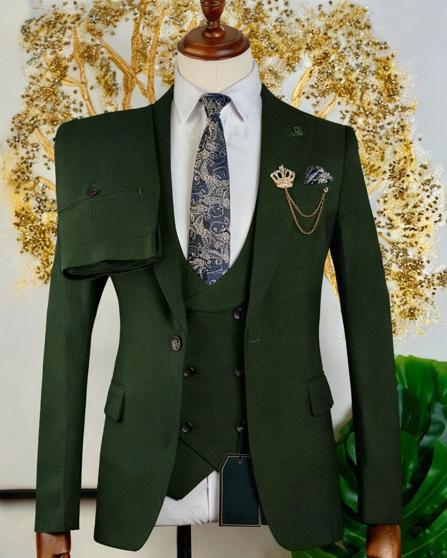 Costume 3 pièces marron vintage vert 