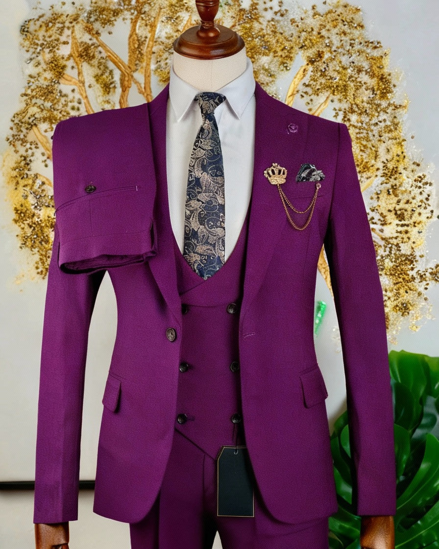 Costume 3 pièces marron vintage violet 