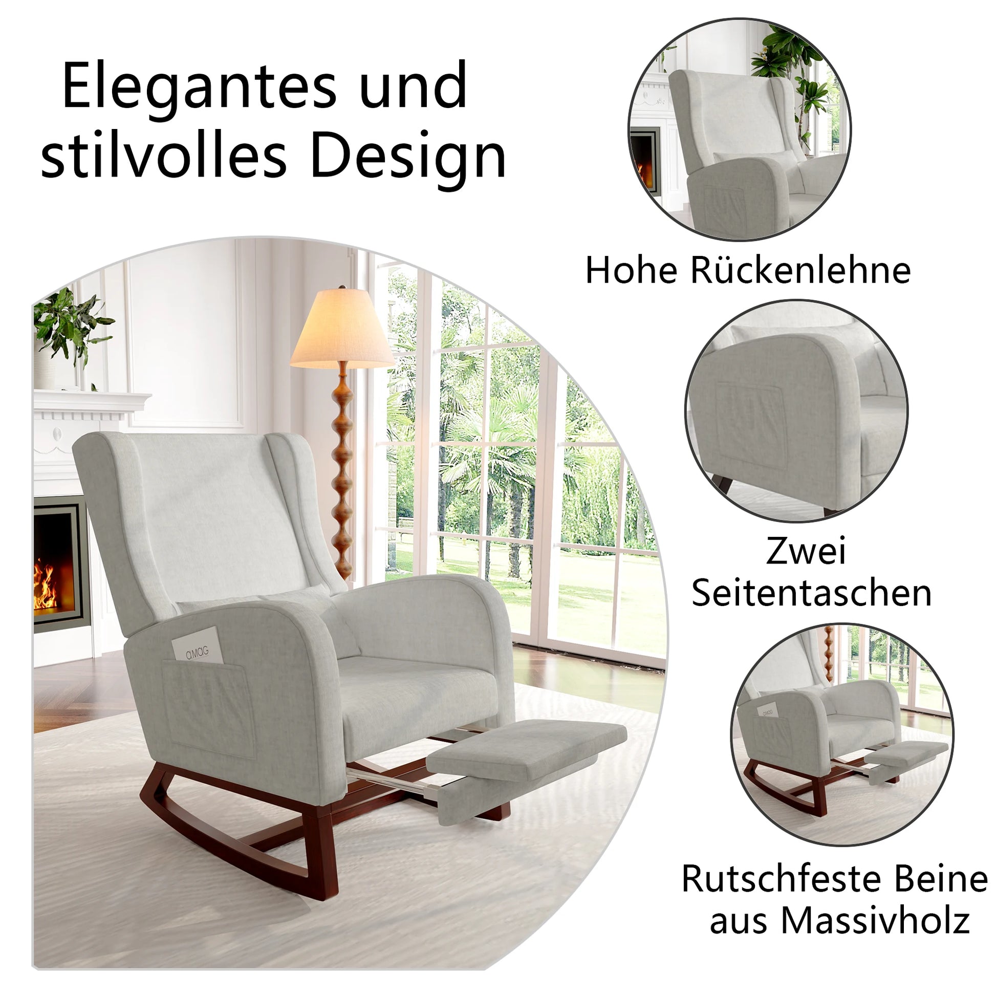 Fauteuil à bascule vintage gris details