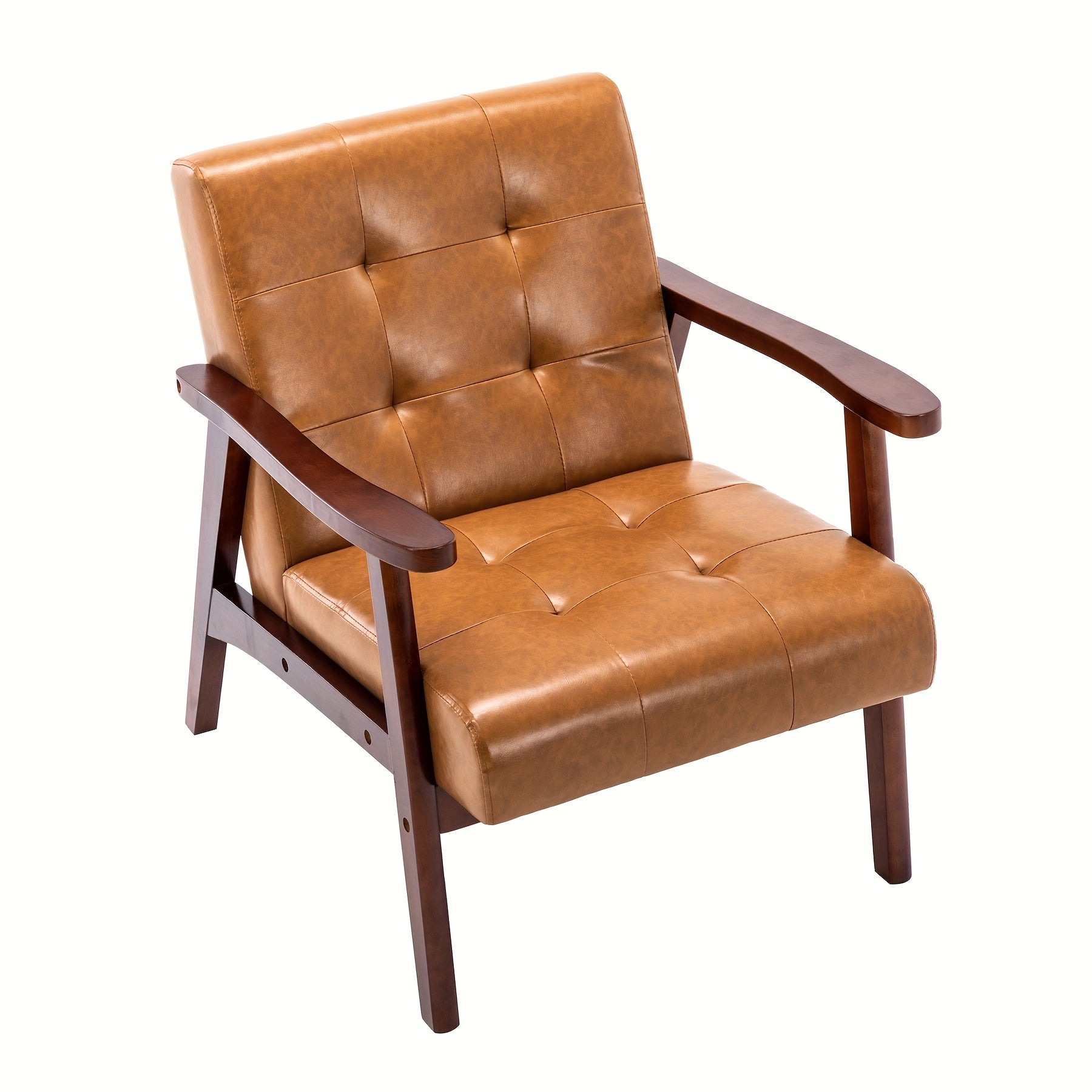 Fauteuil cuir et bois vintage pieds