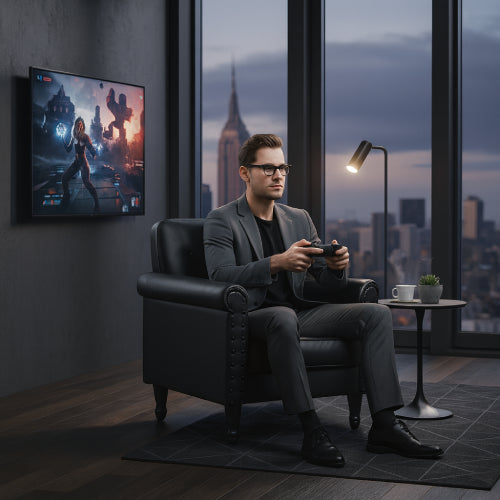 Fauteuil en cuir vintage manettes 